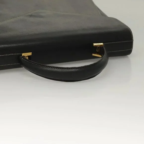 Salvatore Ferragamo Hand Bag Leather Black Gold Auth